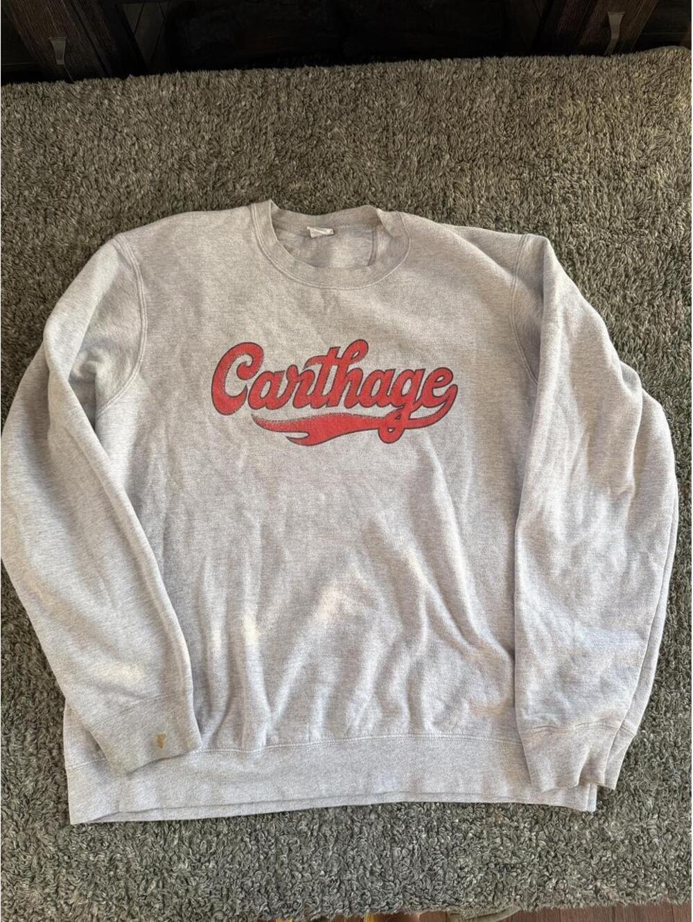 Port & Company Carthage Crewneck Sweatshirt Gray Red Graphic